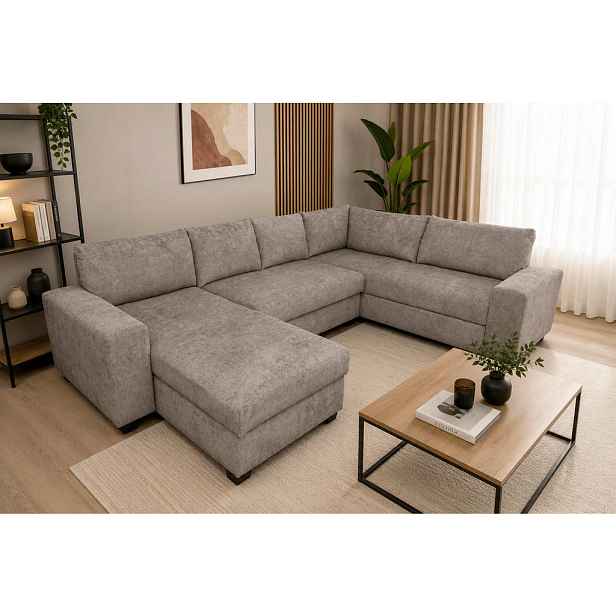 P & B SEDACÍ SOUPRAVA, textil, šedohnědá
