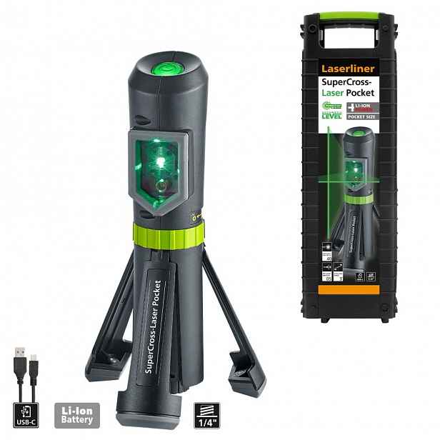 Křížový laser zelený Laserliner Pocket Plus akumulátor Usb-c kompaktní
