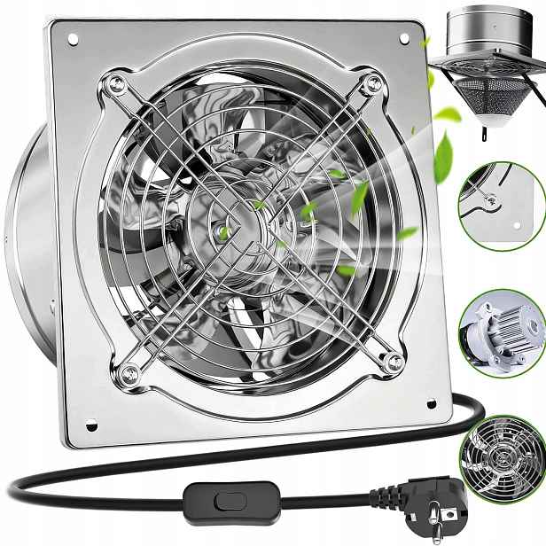 Průmyslový Nástěnný Odsávací Ventilátor Nerezová Ocel Stříbrný 150 MM 220 V