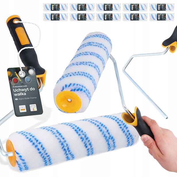 10x Malířský váleček 25 cm Náhradní váleček Nylon Barva Pryskyřice Lepidel Laku Rukojeť