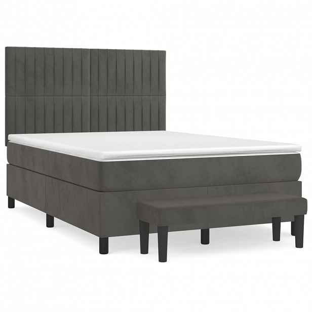 vidaXL Box spring postel s matrací tmavě šedý 140 x 190 cm samet