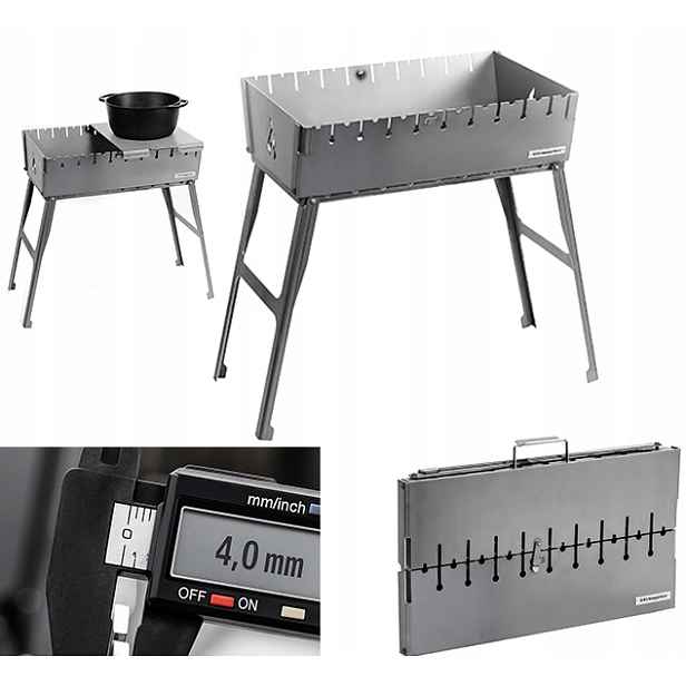 Mangal Grill Kufr na 10 špízů Uhlíkový Skládací Kov 4 mm