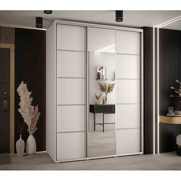 Šatní skříň YVONA 5 - 180/60 cm, bílá / stříbrná