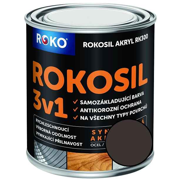 Barva samozákladující Rokosil akryl 3v1 RK 300 2880 hnědá tmavá, 0,6 l