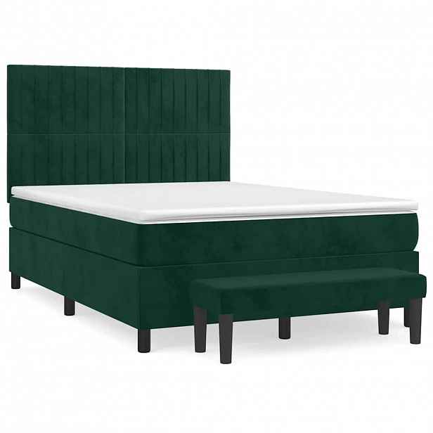 vidaXL Box spring postel s matrací tmavě zelená 140x190 cm samet
