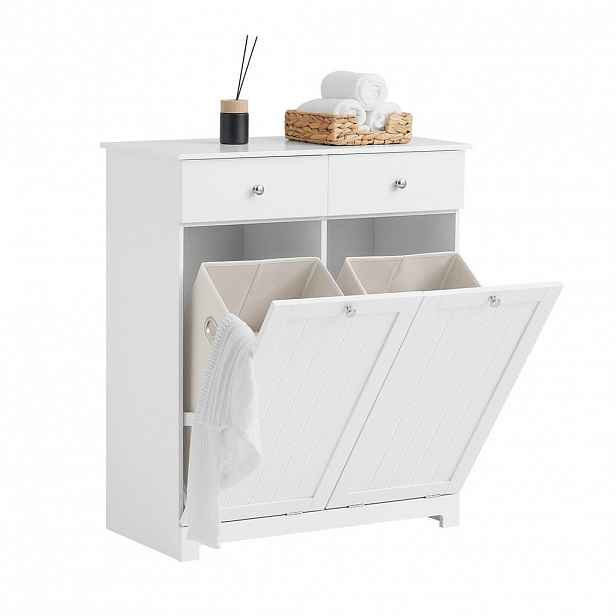 SoBuy KOUPELNOVÁ skříňka se dvěma zásuvkami a košem na prádlo Bílá 78x38x90cm Nordický