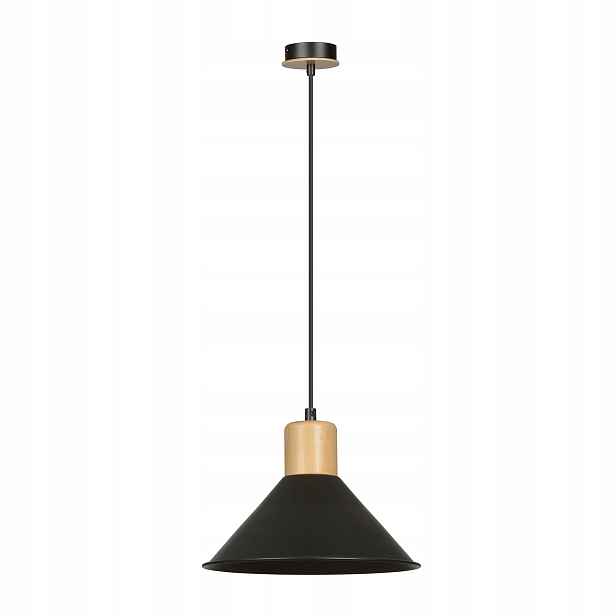 Emibig Závěsná lampa Rowen černá, kov s dřevem, 1xE27 15W
