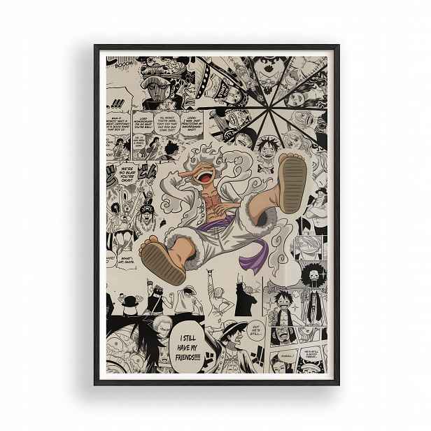 Obraz One Piece Luffy Manga Collage Plakát Rámeček Dřevěný Černý 30x42
