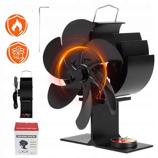 Tichý ventilátor pro krbová kamna, 6 lopatek, kamna na dřevo