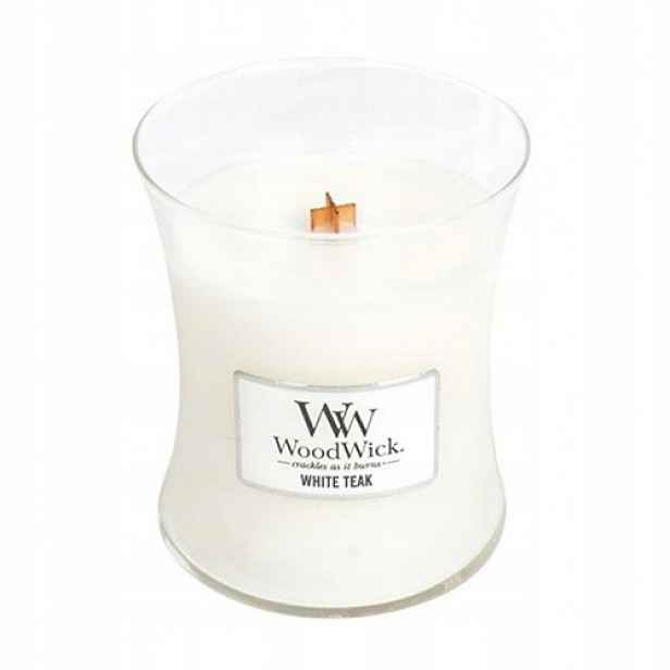 WoodWick střední svíčka White Teak 275 g