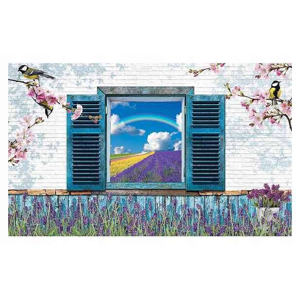 Fototapeta Provence Levandule Cihla Okno vinylová 368x254 lepidlo