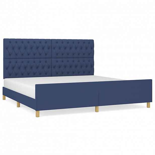 vidaXL Rám postele s čelem modrý 200 x 200 cm textil