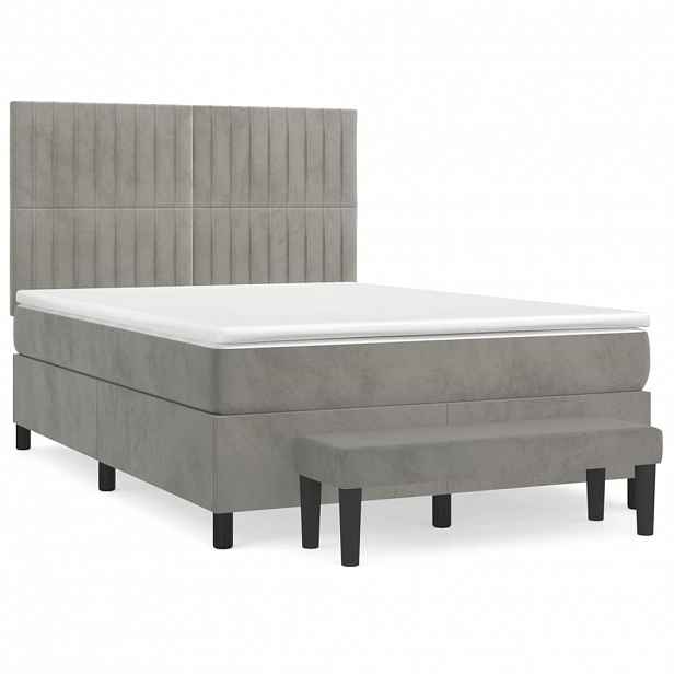vidaXL Box spring postel s matrací světle šedá 140x200 cm samet
