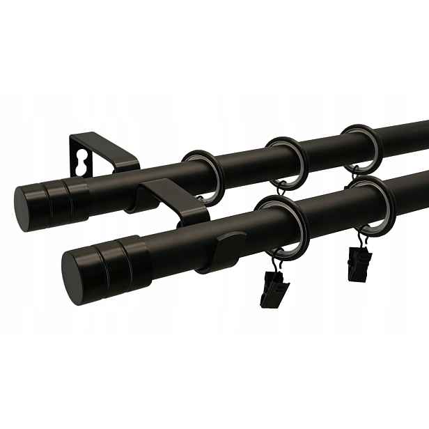 Dvojitá Garnýž Loft 19+19 mm Kov Černý Mat 300 cm MIX výběr koncovek