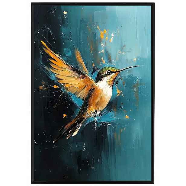 Plakát Rámeček Hliníkový Olej Příroda Fauna Pták Kolibřík Let Dynamika 40x60