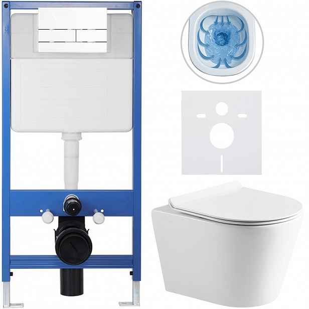 Kompletní WC set Profi/Carlito - bílá lesklá - WC tlačítko Line/Bílá - předstěnová instalace - 48,5x36,5 cm