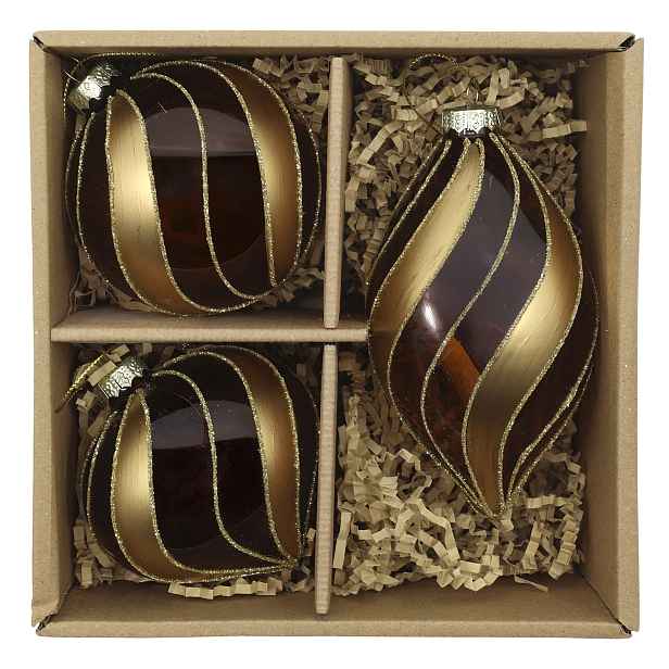Sada 3ks vánočních skleněných ozdob Chic Antique Mocca – Ø 7*12 / Ø8 / Ø8*7 cm  Chic Antique