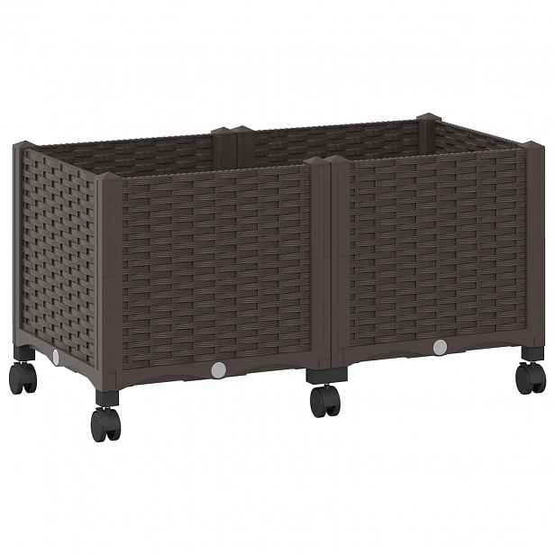 vidaXL Zahradní truhlík s kolečky Hnědá 80 x 40 x 44 cm PP