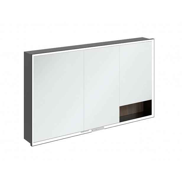 Villeroy & Boch My View+ - Zrcadlová skříňka s LED osvětlením 130x75x17 cm, 3 dvířka, Arizona Oak/matná černá B48213VH