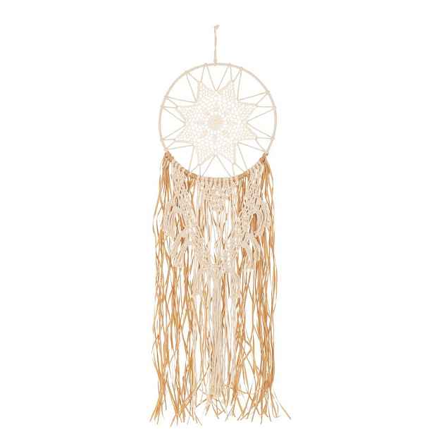 Béžovo-hnědý lapač snů s lýkovými proužky a  Macramé - Ø 32*95 cm J-Line by Jolipa