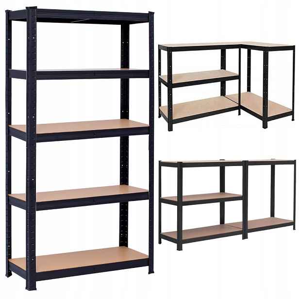 Kovový Skladovací Regál 3v1 Garážový Do Sklepa 875kg 180x90x40 černý