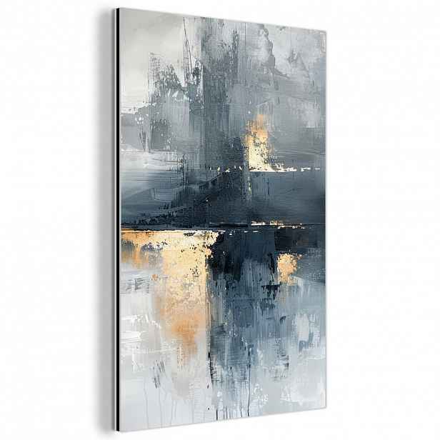 MuchoWow KOVOVÝ OBRAZ Umění - šedá - zlatá - abstraktní 40x60 cm