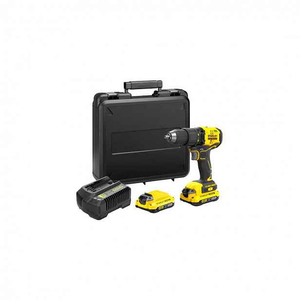 Stanley - 18V AKU vrtačka s příklepem, 2x aku 2,0 Li-Ion, nabíječka SFMCD711D2K-QW