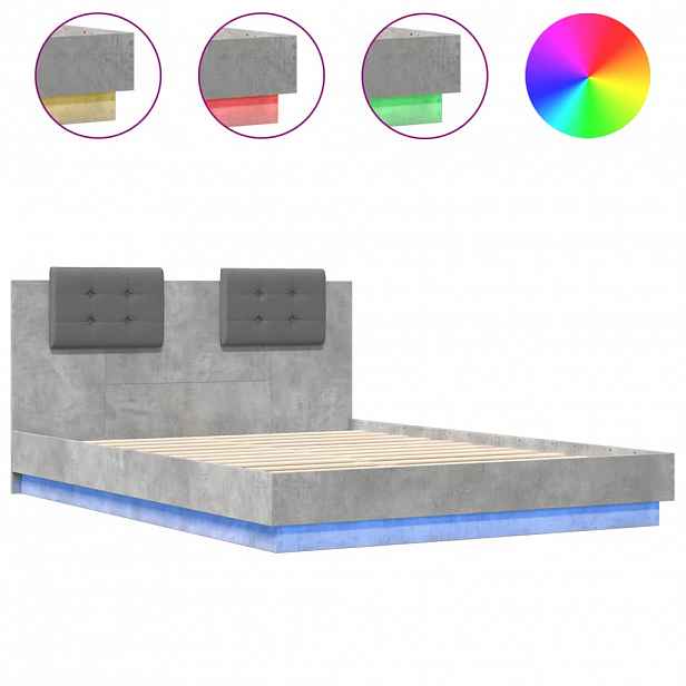 vidaXL Rám postele s čelem a LED osvětlením betonově šedý 150x200 cm