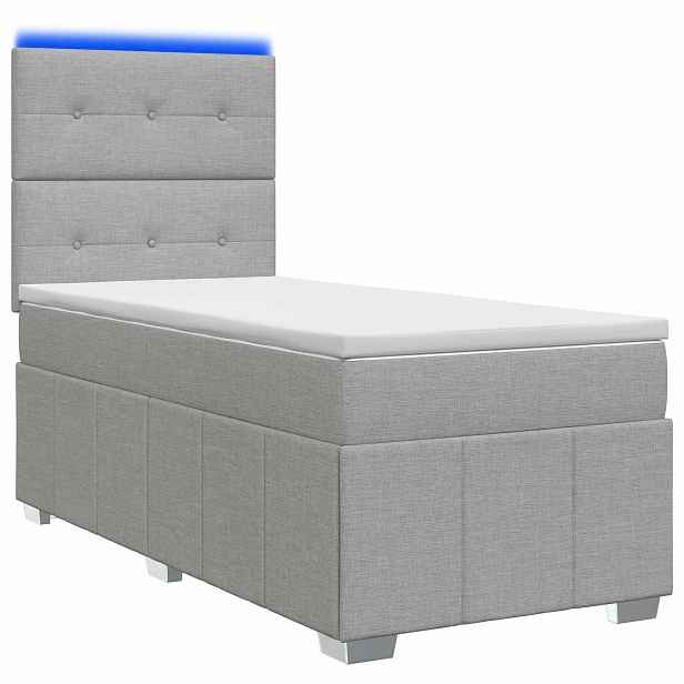 vidaXL LED rošt s matrací s LED pásky Světle šedá 100 x 200 cm Textil
