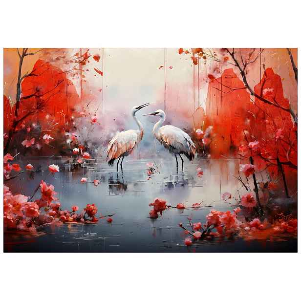 Fototapeta Jeřábi v mlze s květinami elegance do domu 300x210 lepidlo