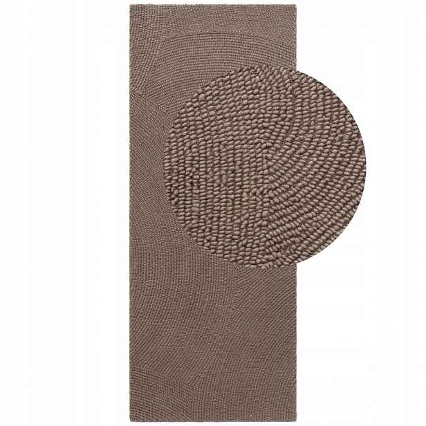 Běhoun do chodby 80 x 300 cm, hnědý vzor s půlkruhy, 3D efekt