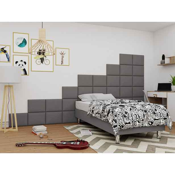 Čalouněná jednolůžková postel 80x200 NECHLIN 2 - šedá + panely 40x30 cm ZDARMA