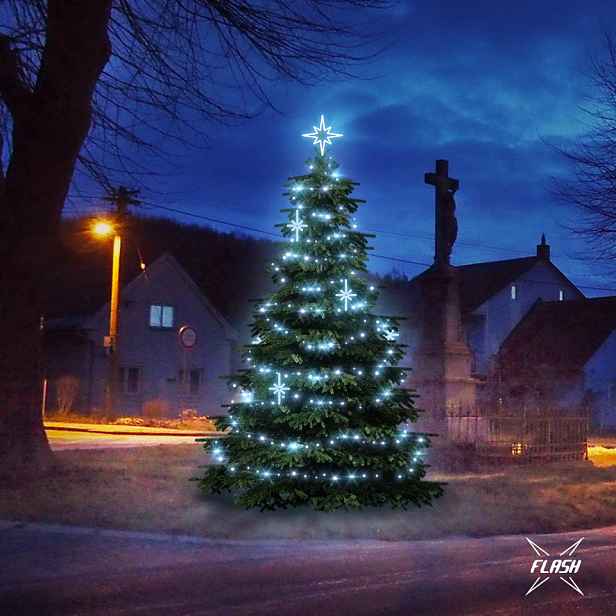 LED světelná sada na stromy vysoké 3-5 m, ledová bílá s Flash, s dekory DZ113S2