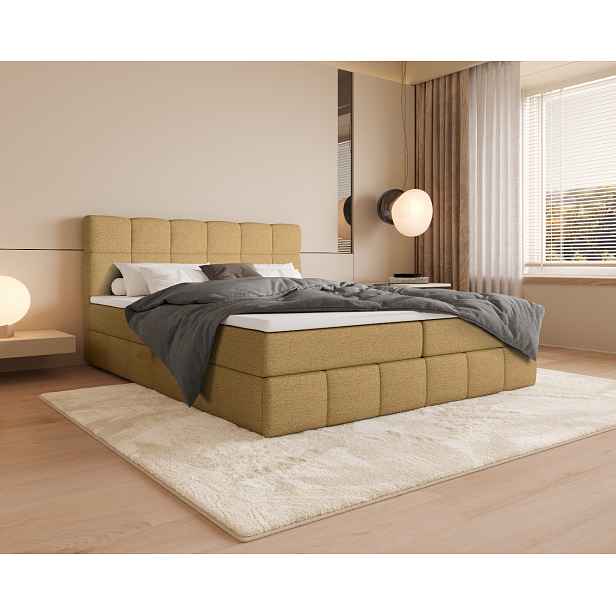 Manželská postel s úložným prostorem 140x200 VAFLIA - hořčicová