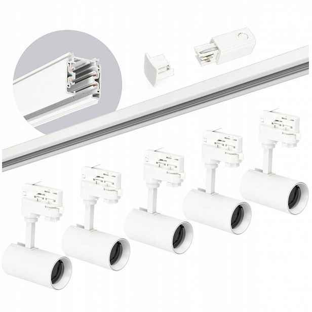 Sada kolejnicová 3 fázový kolejnicový systém 2 m, 5x reflektor GU10 Bílá kompletní sada