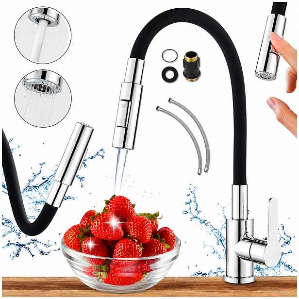 Kuchyňská baterie Vysoká Flexibilní Otočná Výpusť Kohoutek pro dřez Chrom