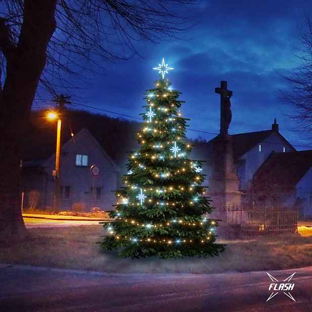 LED světelná sada na stromy vysoké 3-5 m, teplá bílá s Flash, ledové dekory DZ113S2