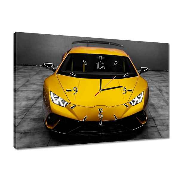 Nástěnné hodiny 60x40 Žluté sportovní auto