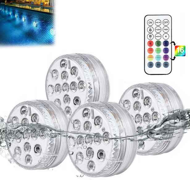 4x Bazén Lamp+dálkový Ovladač Podvodní Led Světla IP68 do bazénu Jacuzzi Spa