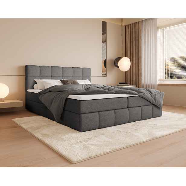 Manželská postel s úložným prostorem 140x200 VAFLIA - tmavě šedá