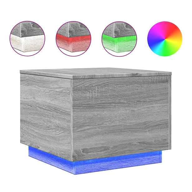 vidaXL Konferenční stolek s LED osvětlením šedý sonoma 50 x 50 x 40 cm