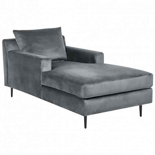 Beliani ČALOUNĚNÉ LEHÁTKO CHAISE LONGUE Sametová látka šedé/černé Gueret