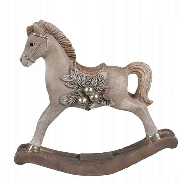 Dekorativní figurka hnědého houpacího koně s cesmínou 17x5x16 cm