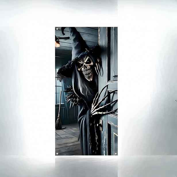 Halloweenský Banner Na Dveře 180X90 CM Čarodějnice, Kostra Polyester
