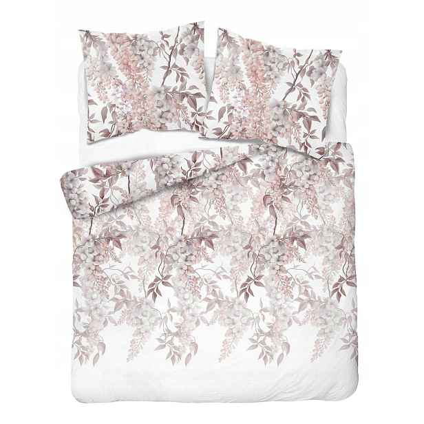 Povlečení Home Satin 220x200 bílé s růžovo-pudrovými květy glycinu