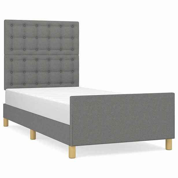 vidaXL Rám postele s čelem tmavě šedý 90x190 cm textil