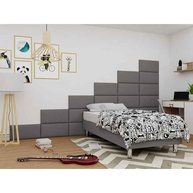 Čalouněná jednolůžková postel 80x200 NECHLIN 2 - šedá + panely 60x30 cm ZDARMA