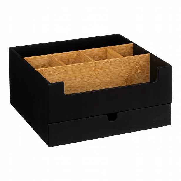 Organizér na kosmetiku se zásuvkou, černý, bambusový