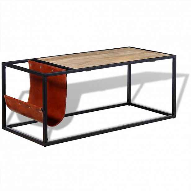 vidaXL Konferenční stolek + držák na časopisy z pravé kůže 110x50x45cm