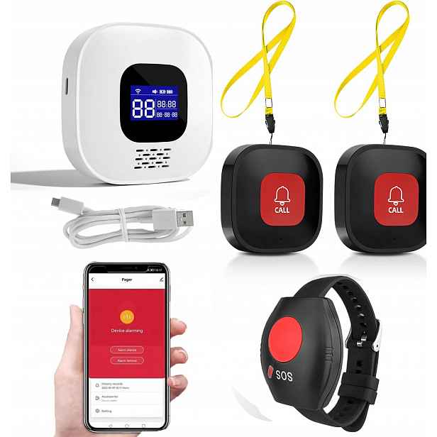 Osobní Bezdrátový Alarm Pro Seniory, Tlačítko Omáčky, Náramek LCD